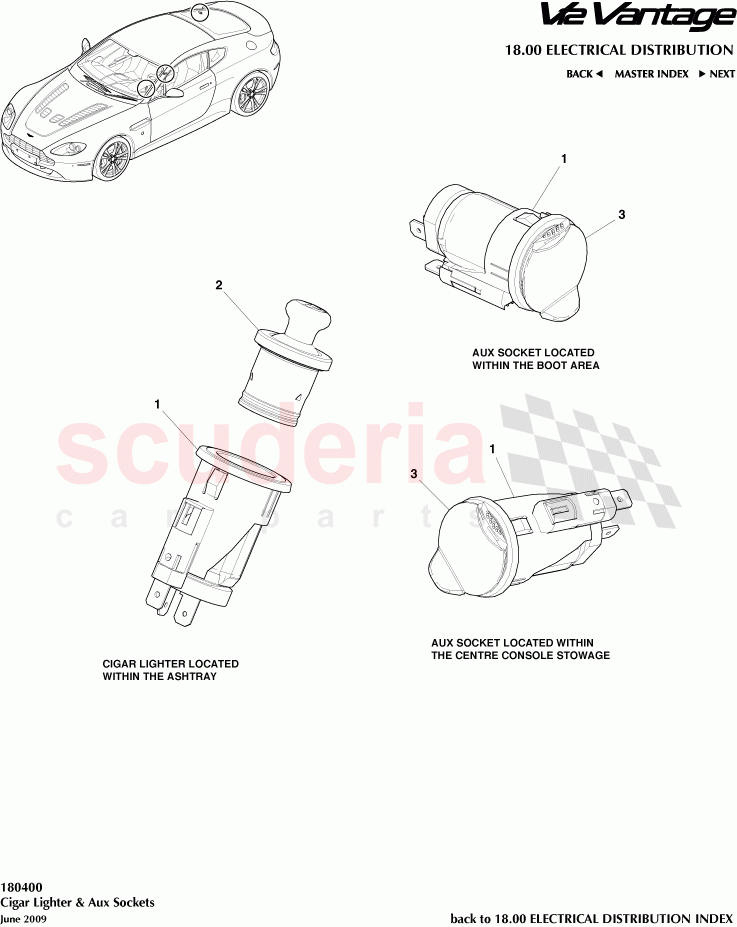 Cigar Lighter and Aux Sockets of Aston Martin Aston Martin V12 Vantage (upto 2016)