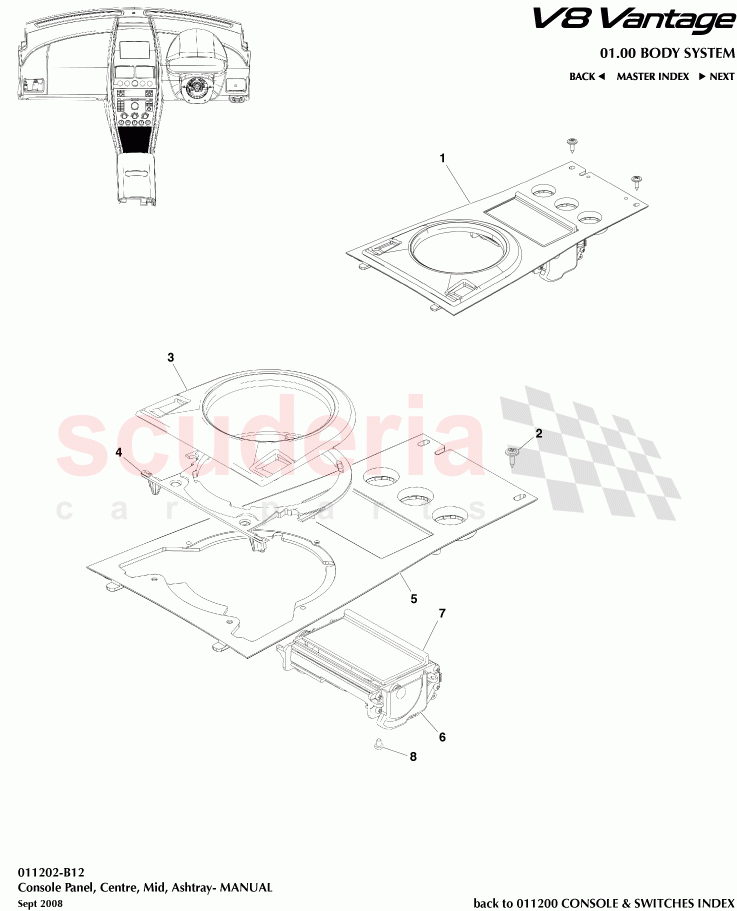Console Panel, Centre, Mid, Ashtray (Manual) of Aston Martin Aston Martin V8 Vantage (upto 2016)