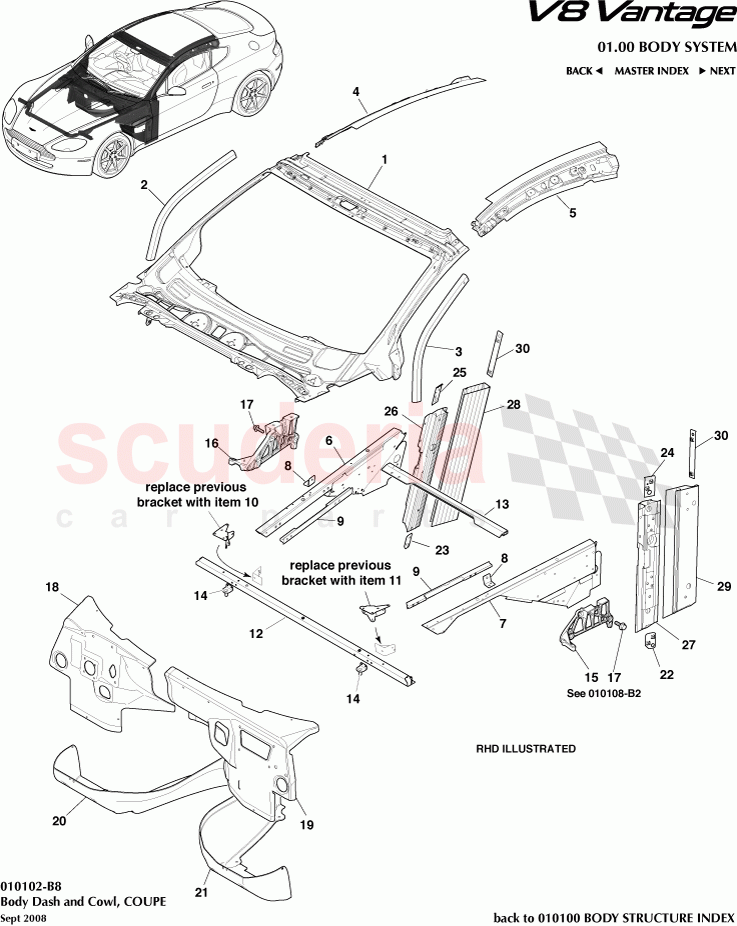 Body Dash and Cowl (Coupe) of Aston Martin Aston Martin V8 Vantage (upto 2016)
