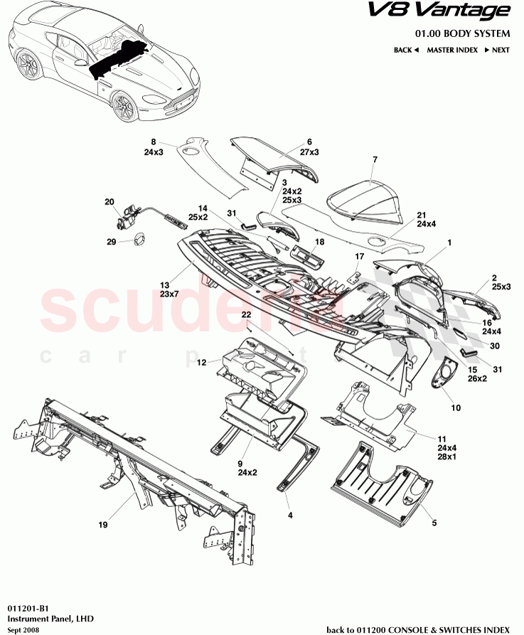 Instrument Panel (LHD) of Aston Martin Aston Martin V8 Vantage (upto 2016)