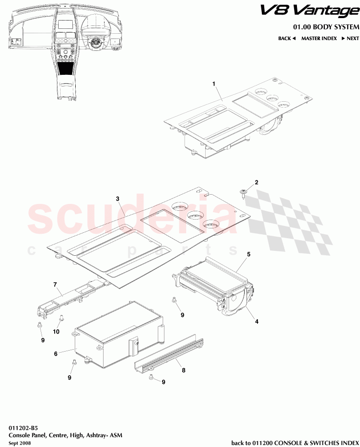Console Panel, Centre, High, Ashtray - ASM of Aston Martin Aston Martin V8 Vantage (upto 2016)