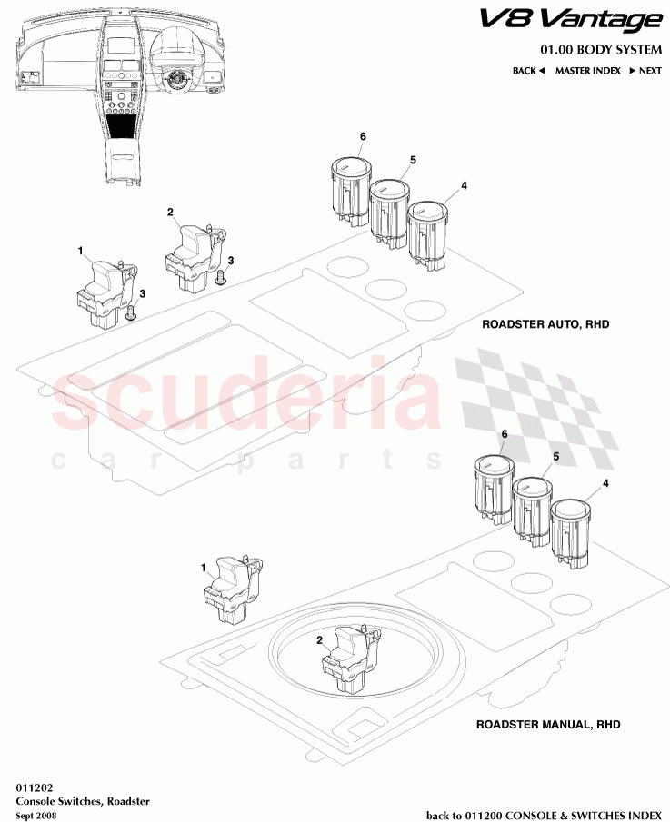Console Switches (Roadster) of Aston Martin Aston Martin V8 Vantage (upto 2016)
