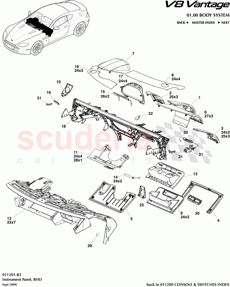 Instrument Panel (RHD) of Aston Martin Aston Martin V8 Vantage (upto 2016)