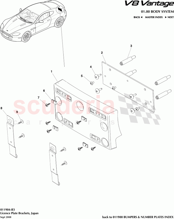 License Plate Brackets, Japan of Aston Martin Aston Martin V8 Vantage (upto 2016)