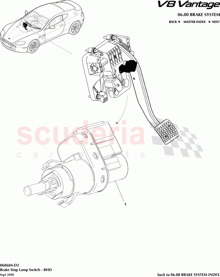Brake Stop Lamp Switch (RHD) of Aston Martin Aston Martin V8 Vantage (upto 2016)