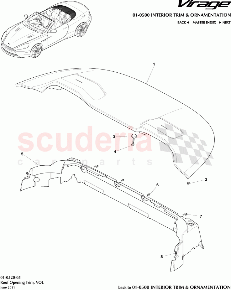 Roof Opening Trim (Volante) of Aston Martin Aston Martin Virage