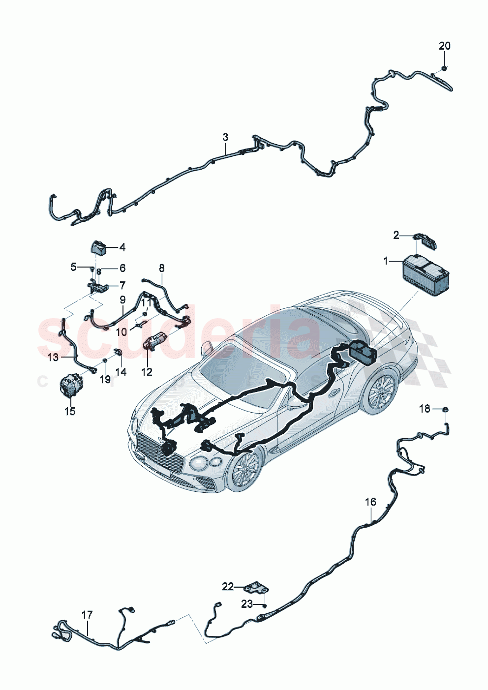wiring harness for battery +, starter and alternator of Bentley Bentley New Continental Convertible (2019-2024)