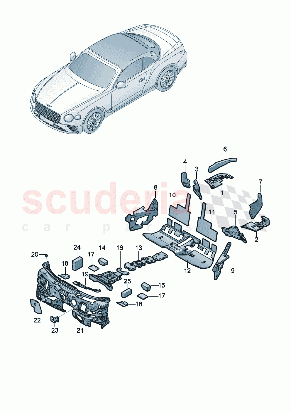 sound absorber for floor, bulkhead and tunnel of Bentley Bentley New Continental Convertible (2019-2024)