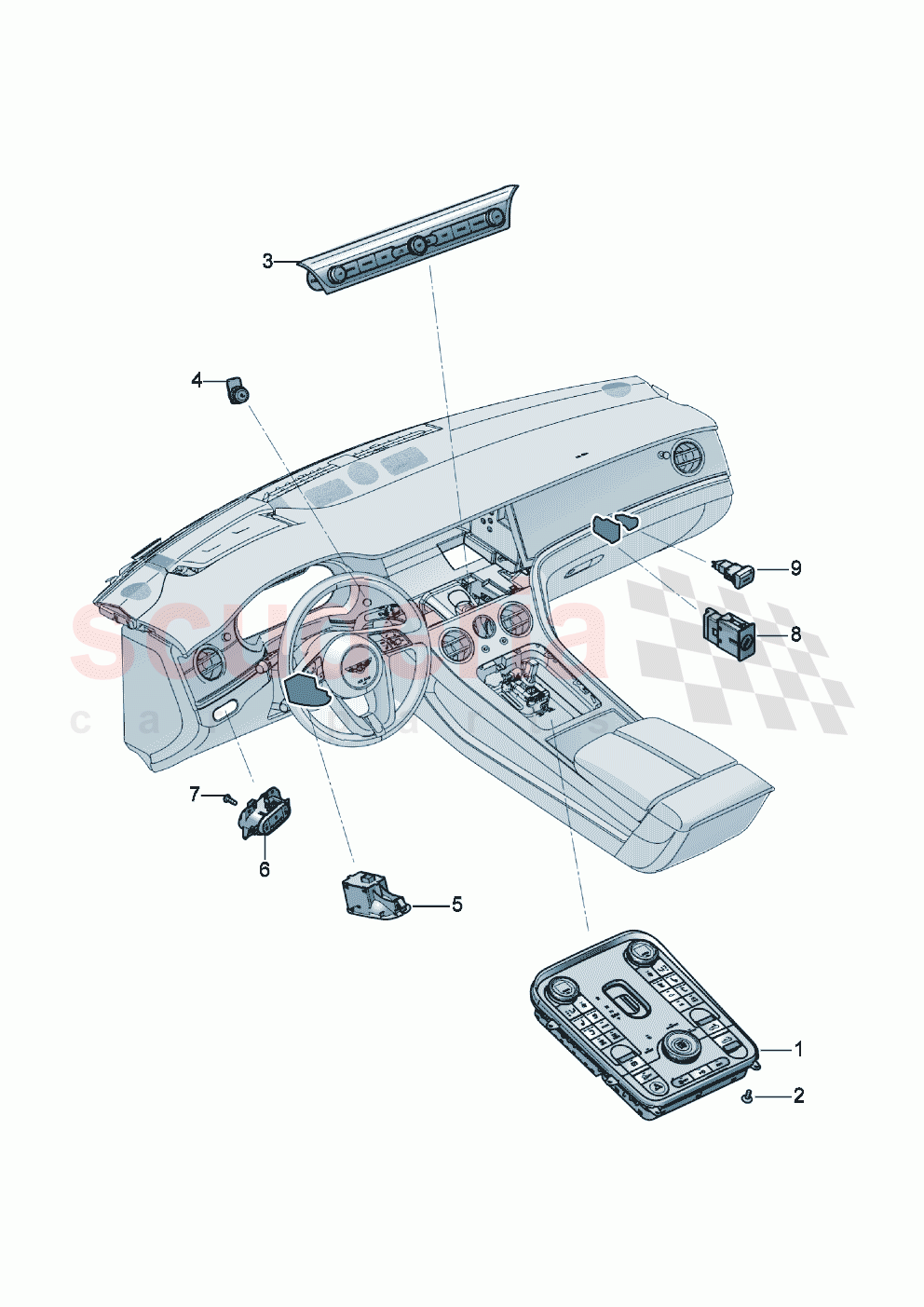 switches in dashboard switches in central console of Bentley Bentley New Continental GT (2019-2024)