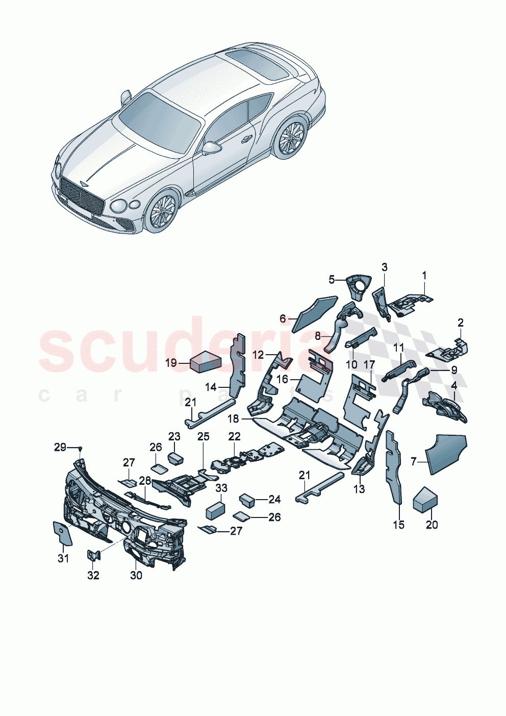 sound absorber for floor, bulkhead and tunnel of Bentley Bentley New Continental GT (2019-2024)
