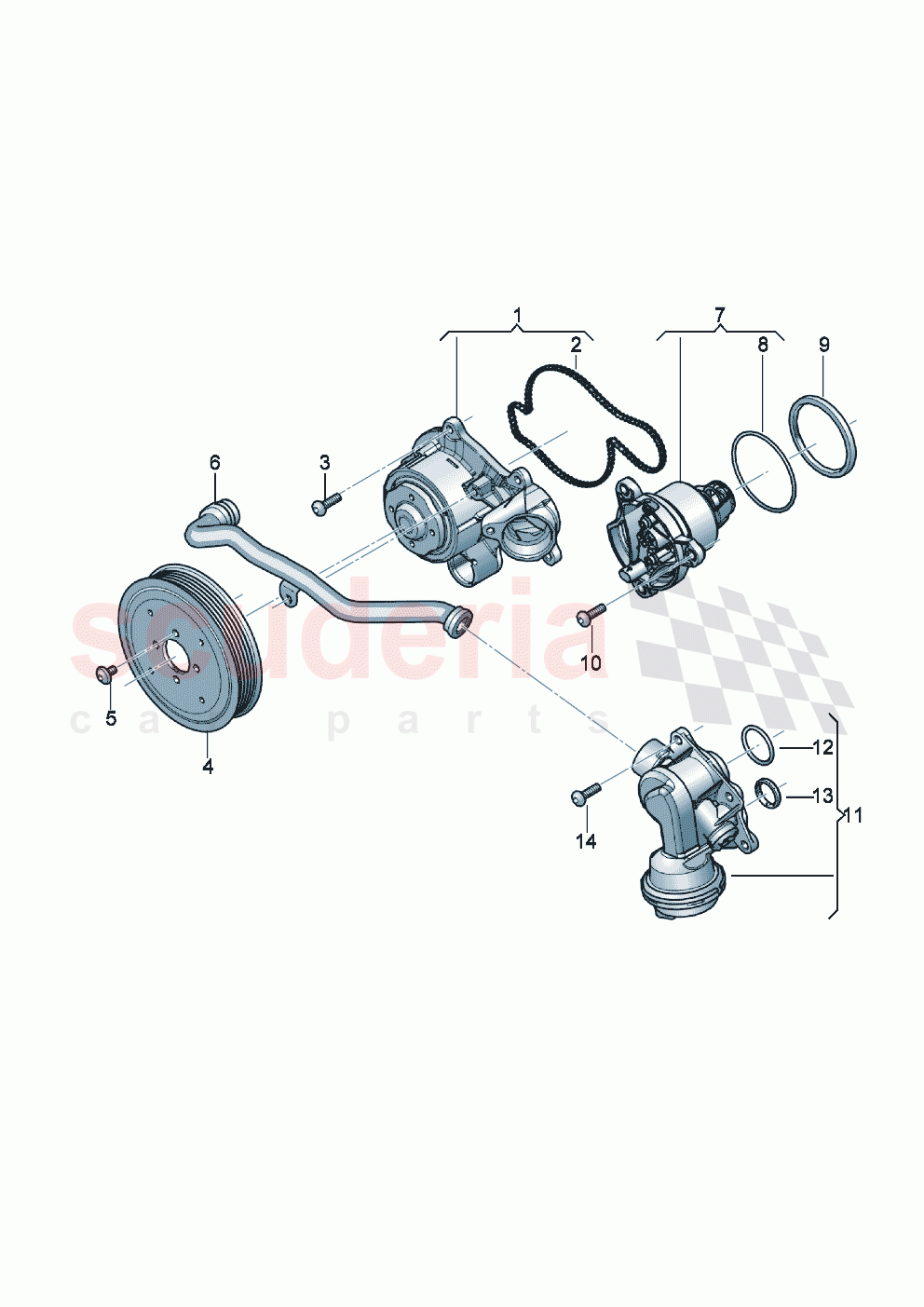Coolant pump with vacuum connection thermostat regulating valve of Bentley Bentley New Flying Spur (2020-2024)