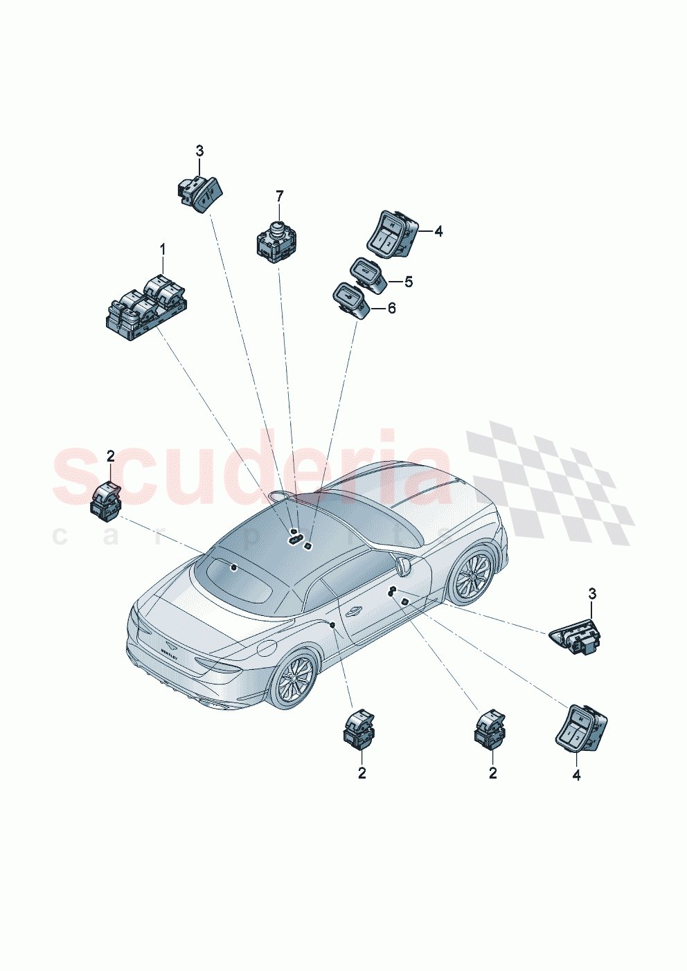 Switch in door trim of Bentley Bentley New Continental Convertible (2025-2026)