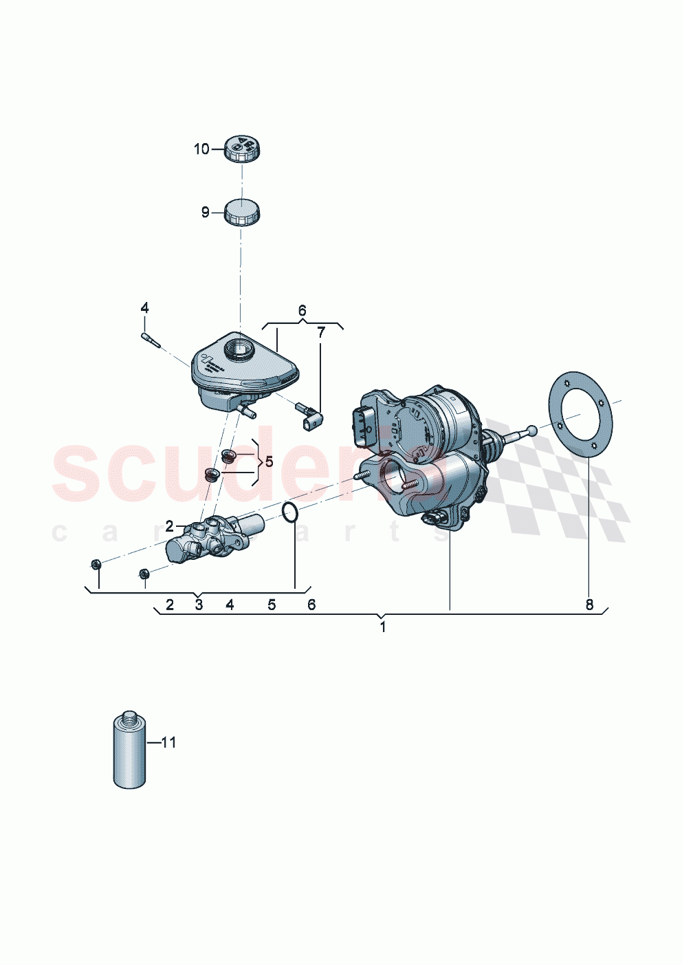 Tandem brake master cylinder with brake fluid reservoir Brake servo (electromechanical) of Bentley Bentley New Continental GT (2025-2026)