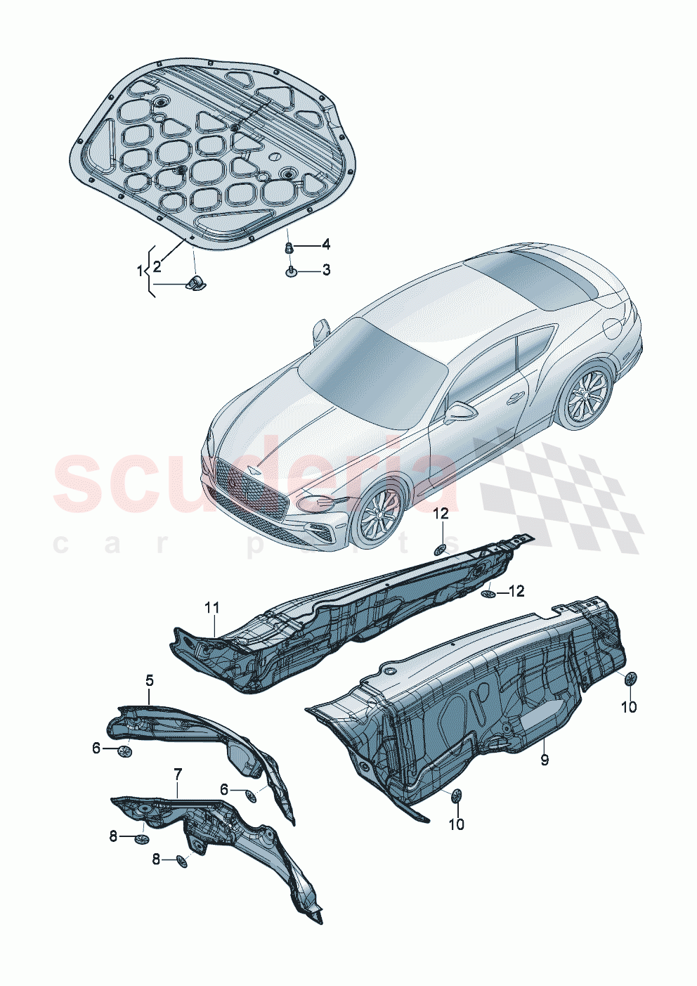 sound absorbers Underbody damping for engine compartment of Bentley Bentley New Continental GT (2025-2026)