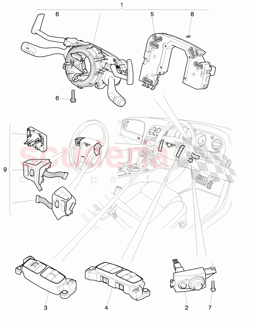 steering column switch, and trim, D - MJ 2012>> of Bentley Bentley Continental Flying Spur (2006-2012)
