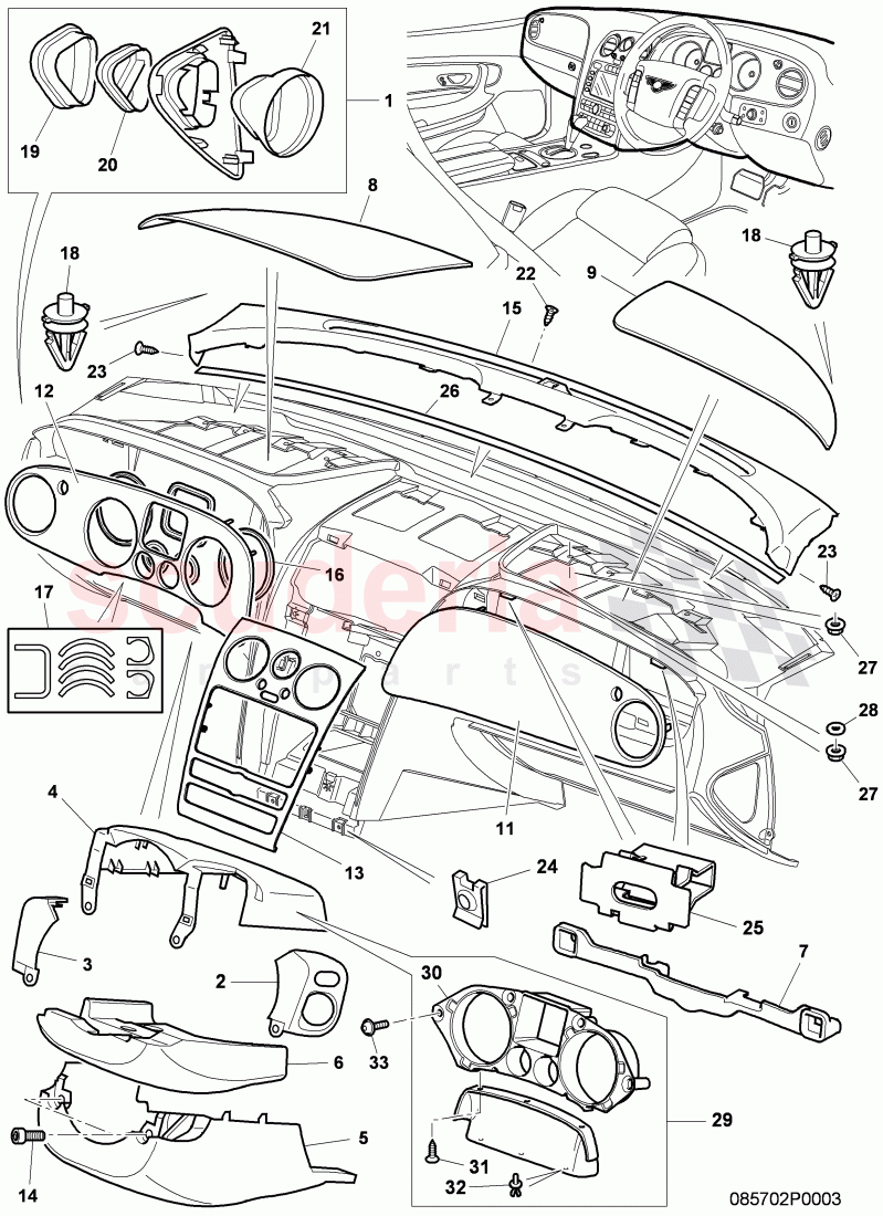dashboard installation parts, F 3W-7-045 382>>, D >> - MJ 2007 of Bentley Bentley Continental Flying Spur (2006-2012)