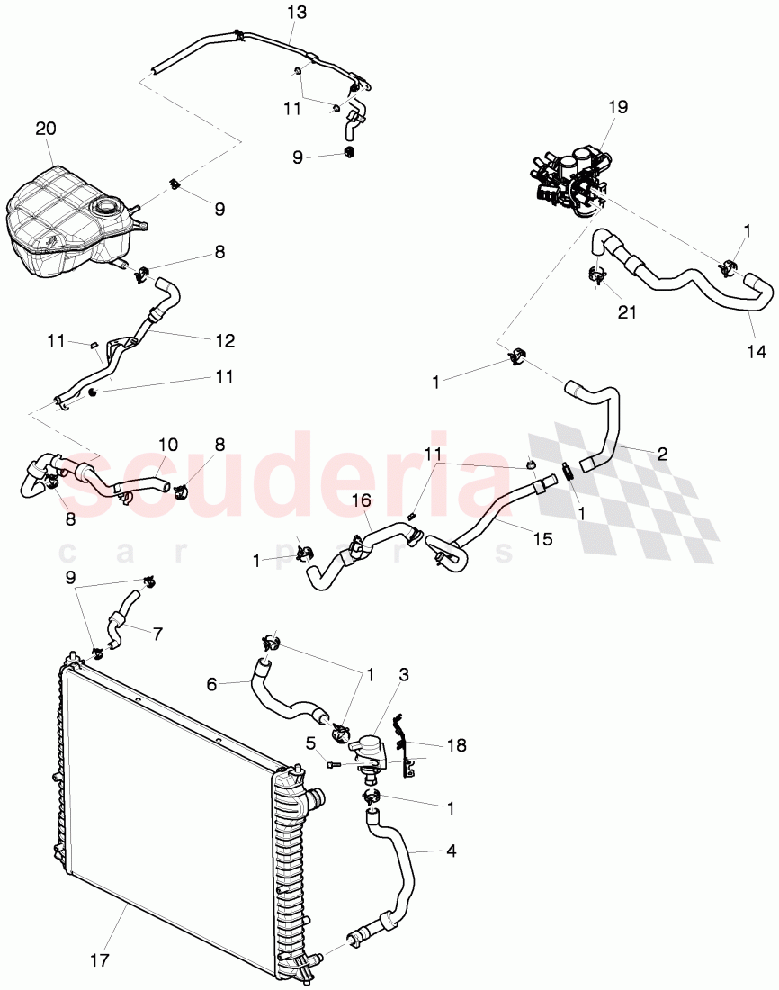 Coolant hoses and pipes, Engine bay, F 3W-7-051 259>>, F ZA-A-062 461>> of Bentley Bentley Continental GT (2003-2010)