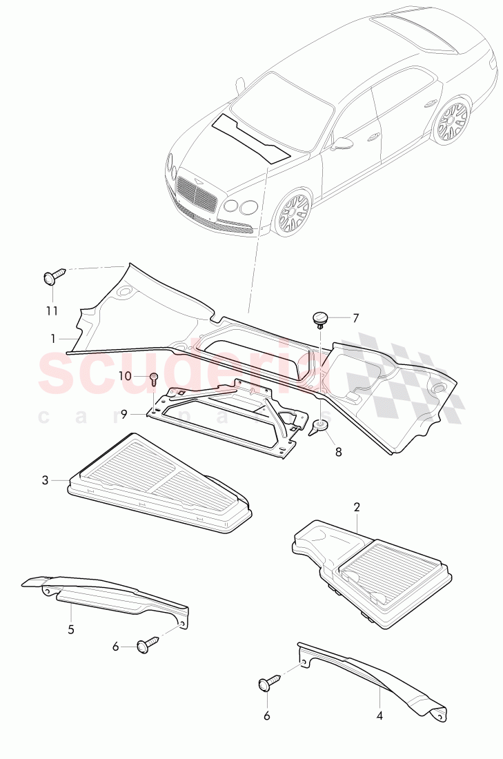 Cover for plenum chamber, dust and pollen filter of Bentley Bentley Continental Flying Spur (2013+)