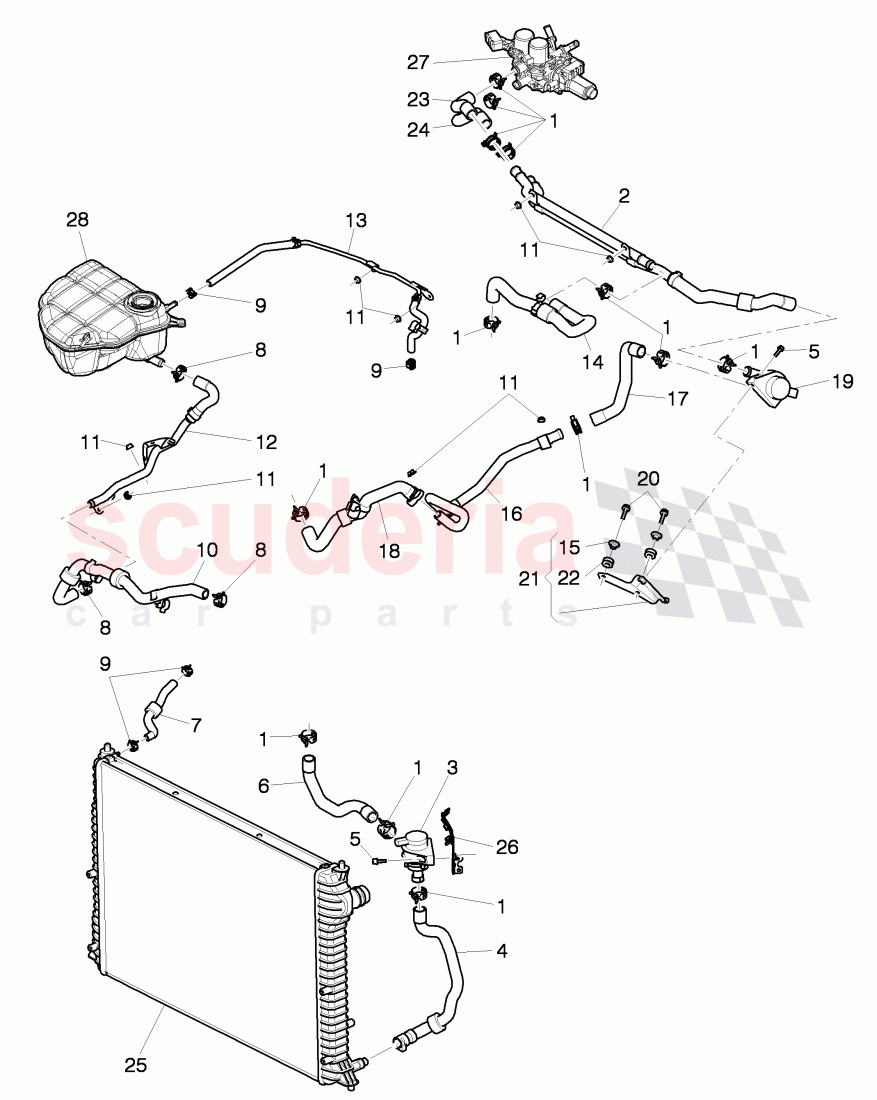 Coolant hoses and pipes, Engine bay, F 3W-7-045 225>> 3W-7-051 258 of Bentley Bentley Continental Flying Spur (2006-2012)