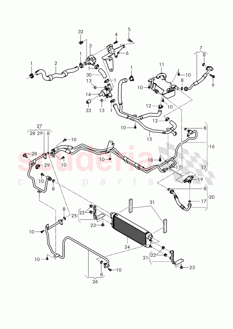 oil pressure line for gear oil cooling, Gear oil cooler, D - MJ 2015>>, F >> 3W-F-044 095, F >> ZA-F-044 095 of Bentley Bentley Continental GT (2011-2018)