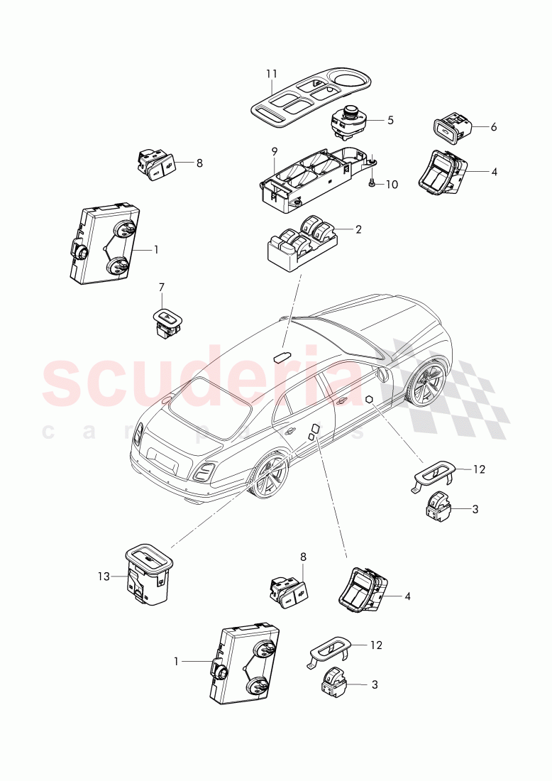 switches in door trim panel, D - MJ 2017>> of Bentley Bentley Mulsanne (2010+)