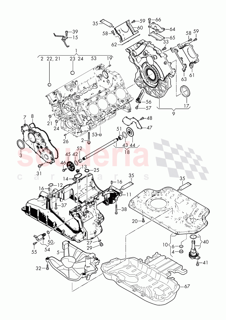 cylinder block, sealing flange, oil pan of Bentley Bentley Bentayga (2015-2020)