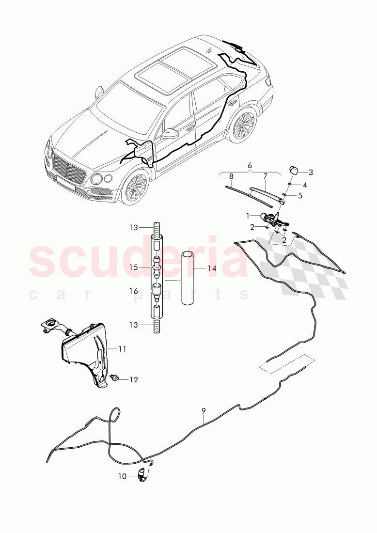 wiper and washer system for rear window of Bentley Bentley Bentayga (2015-2020)
