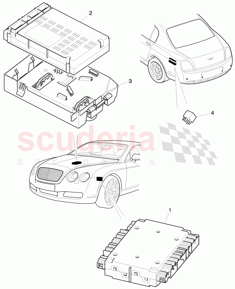Central control unit (BCM) for convenience system and supply, control unit for air condit., Control unit for active, steering, F 3W-C-070 491>>, F ZA-C-070 491>> of Bentley Bentley Continental Flying Spur (2006-2012)