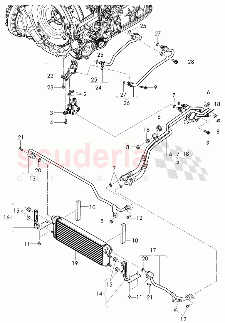 oil pressure line for gear oil cooling, Gear oil cooler, D - MJ 2015>> of Bentley Bentley Continental GTC (2011+)