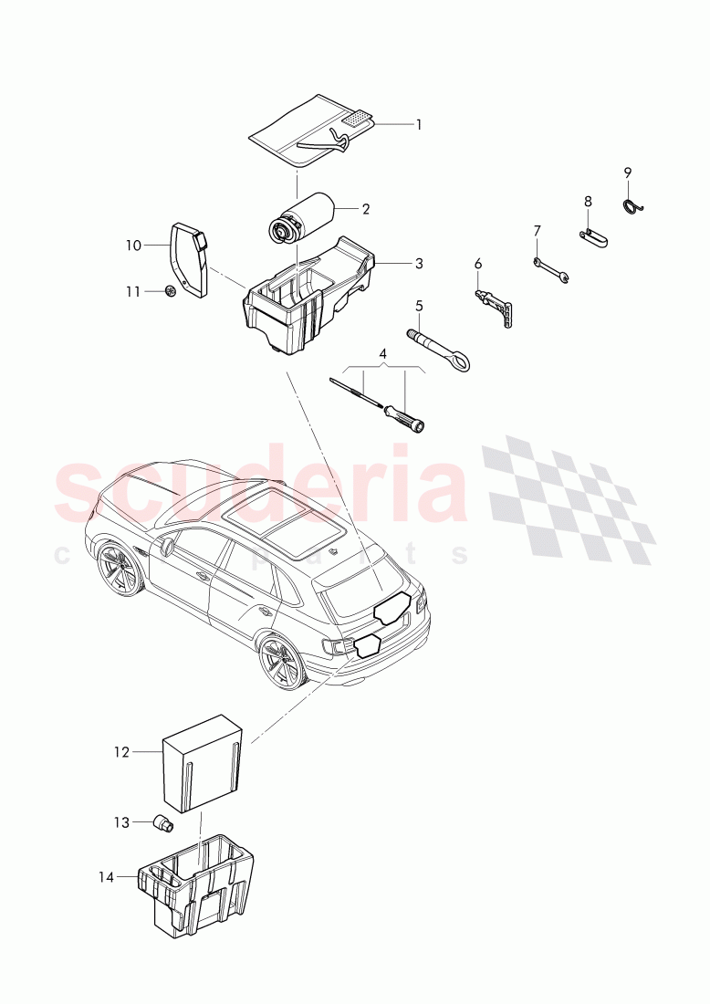 Vehicle tools, breakdown set with compressor of Bentley Bentley Bentayga (2015-2020)
