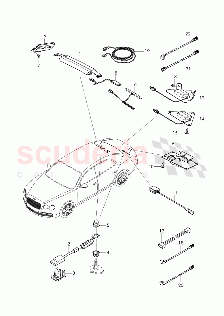 antenna, For vehicles with rear seat entertainment 'RSE', F >> 3W-F-041 162, F >> ZA-F-041 162 of Bentley Bentley Continental Flying Spur (2013+)