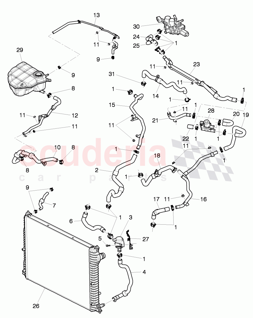 Coolant hoses and pipes, Engine bay, for vehicles with coolant auxiliary heater, F 3W-6-039 273>>, F ZA-A-062 464>>, D >> - MJ 2010 of Bentley Bentley Continental Flying Spur (2006-2012)