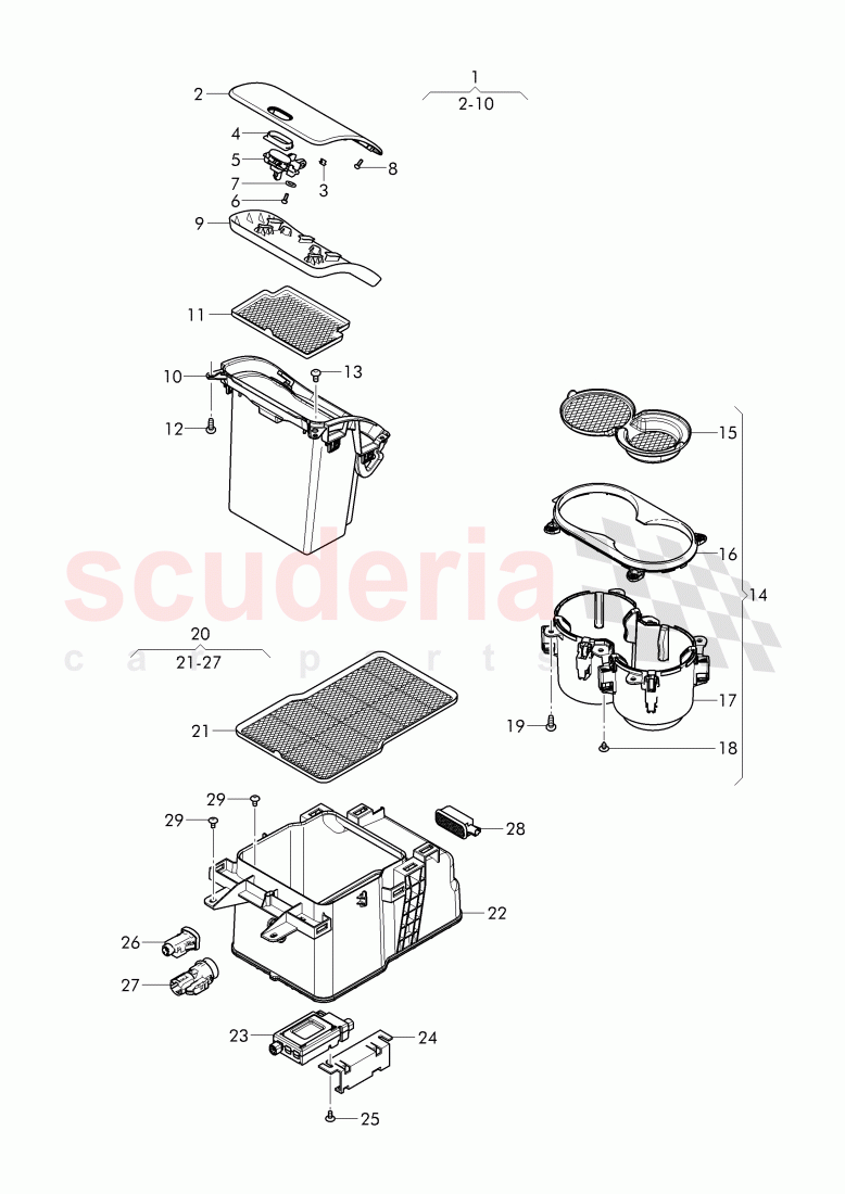 stowage box, center console of Bentley Bentley Bentayga (2015-2020)