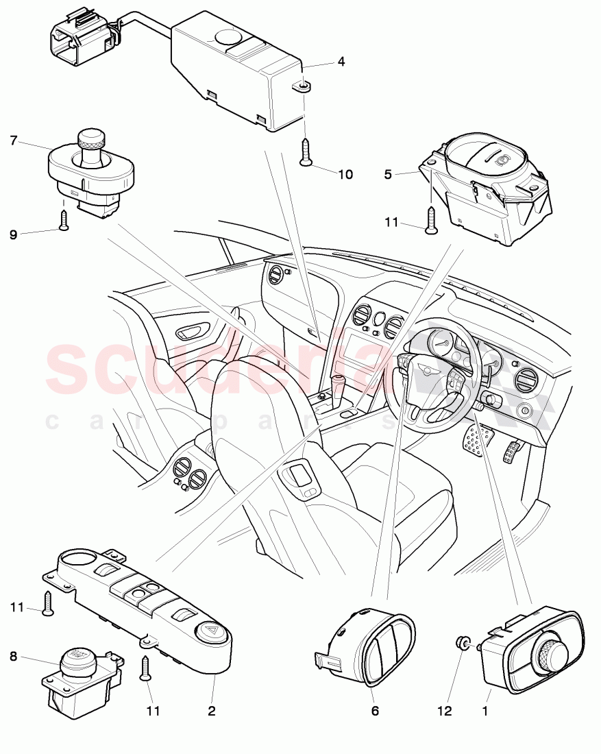 switches in dashboard, switches in console, F >> 3W-D-082 508, F >> ZA-D-082 508 of Bentley Bentley Continental GTC (2011+)