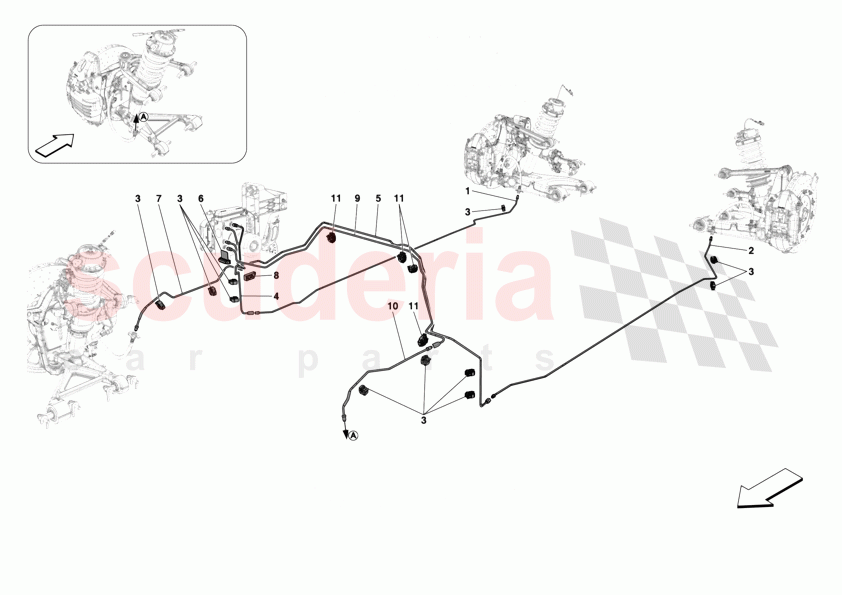 HYDRAULIC BRAKE CONTROL PIPES -Applicable for RHD- of Ferrari Ferrari 12Cilindri