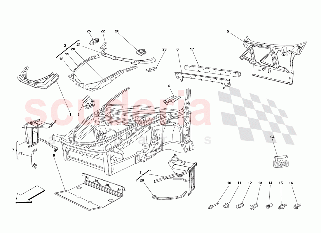 Frame - Front Elements Structures and Plates of Ferrari Ferrari 430 Challenge (2006)