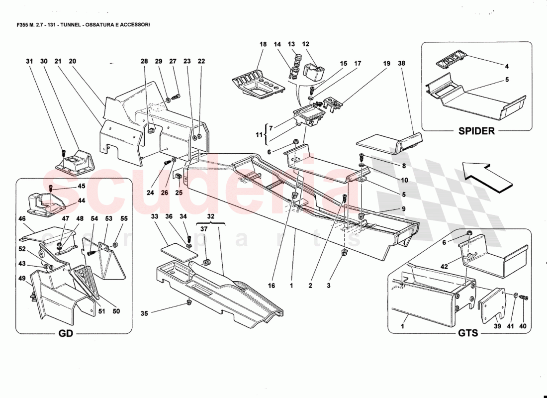 TUNNEL - FRAMEWORK AND ACCESSORIES of Ferrari Ferrari 355 (2.7 Motronic)