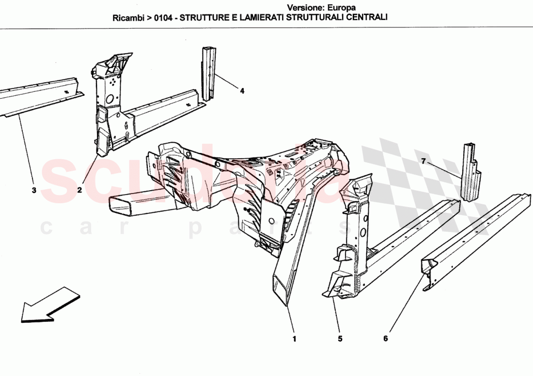 CENTRAL STRUCTURAL FRAMES AND SHEET PANELS of Ferrari Ferrari California (2008-2011)
