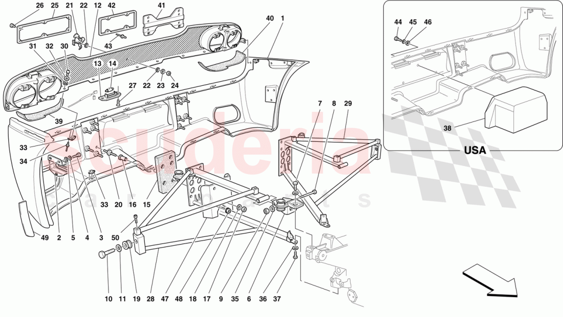 REAR BUMPER AND SUPPORTS of Ferrari Ferrari F50