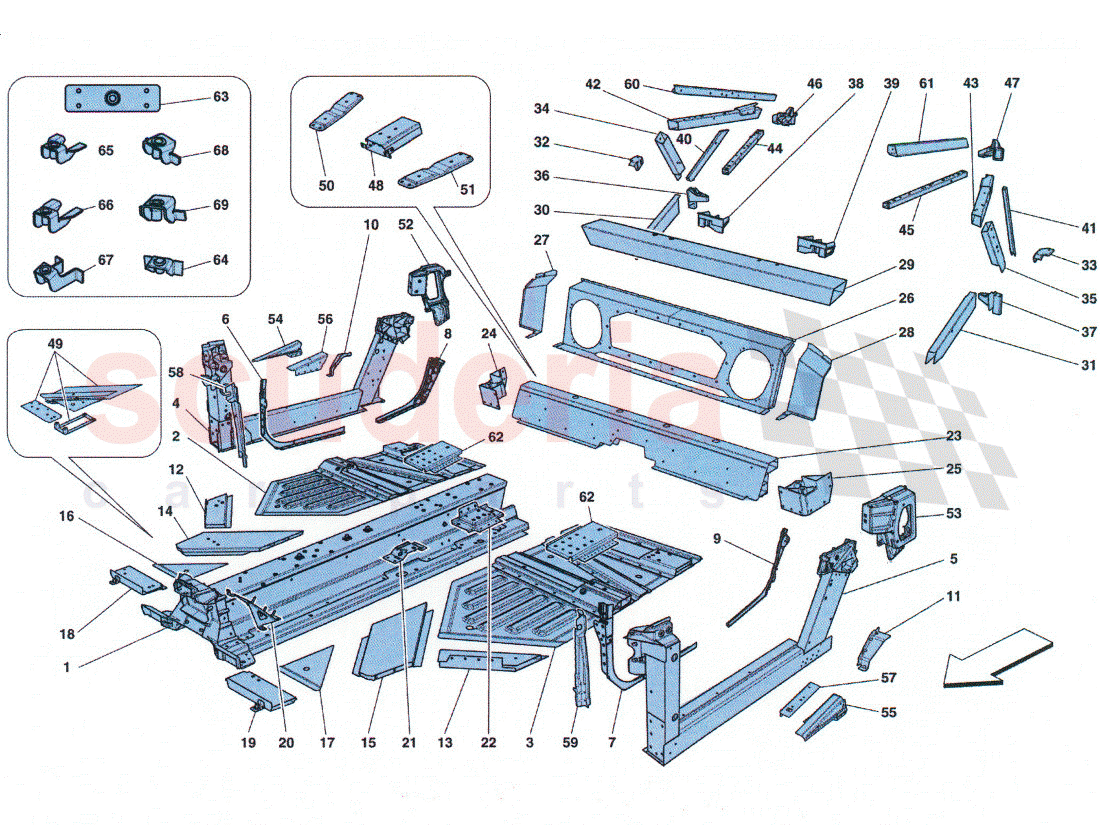 Central elements Part E sheets of Ferrari Ferrari 458 Challenge