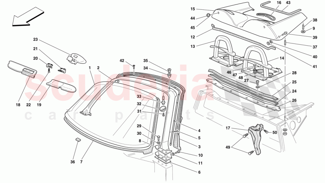 WINDSCREEN PILLAR AND SPORTING ROLL-BAR of Ferrari Ferrari F50