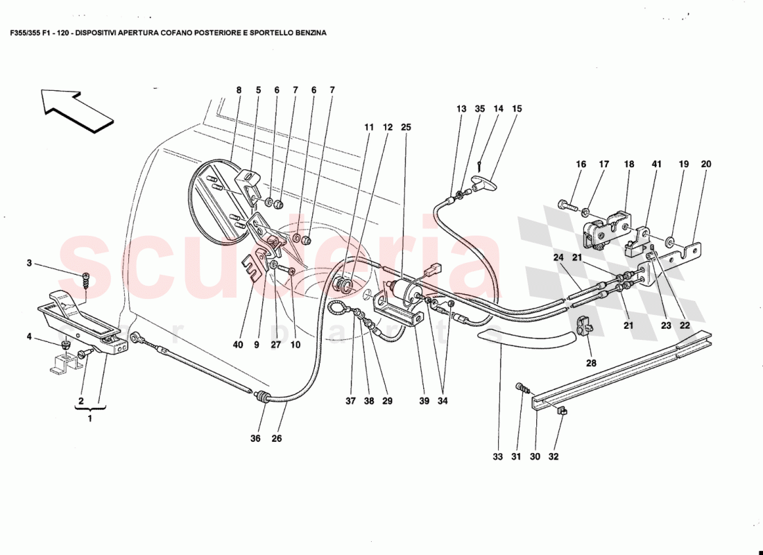 OPENING DEVICES FOR REAR HOOD AND GAS DOOR of Ferrari Ferrari 355 (5.2 Motronic)