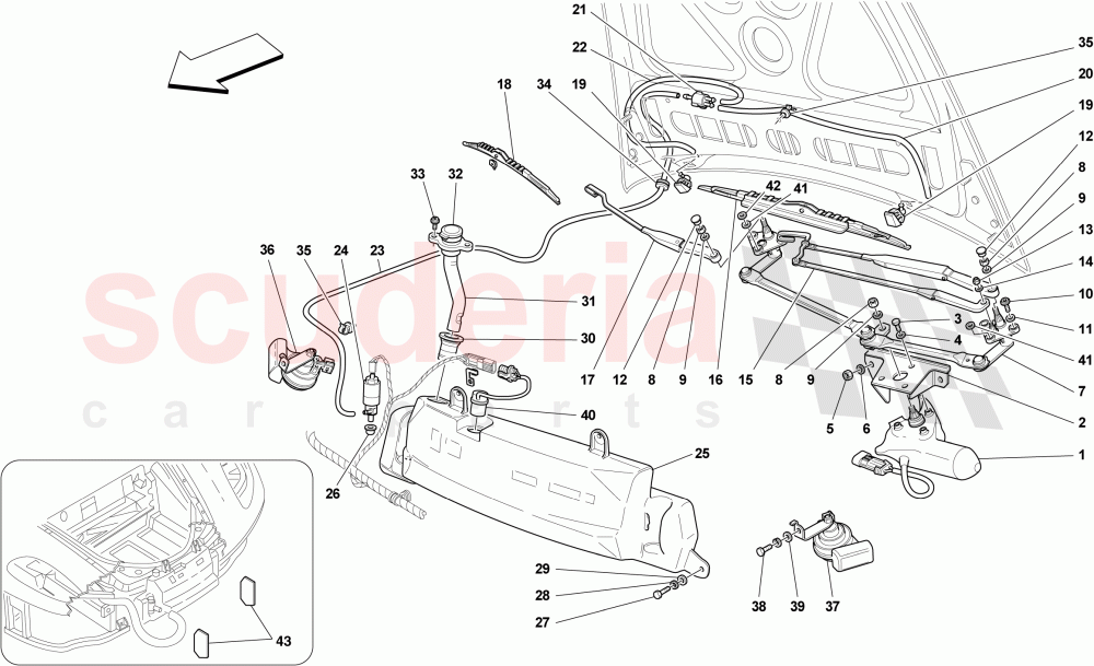 WINDSCREEN WIPER, WINDSCREEN WASHER AND HORNS of Ferrari Ferrari 430 Scuderia