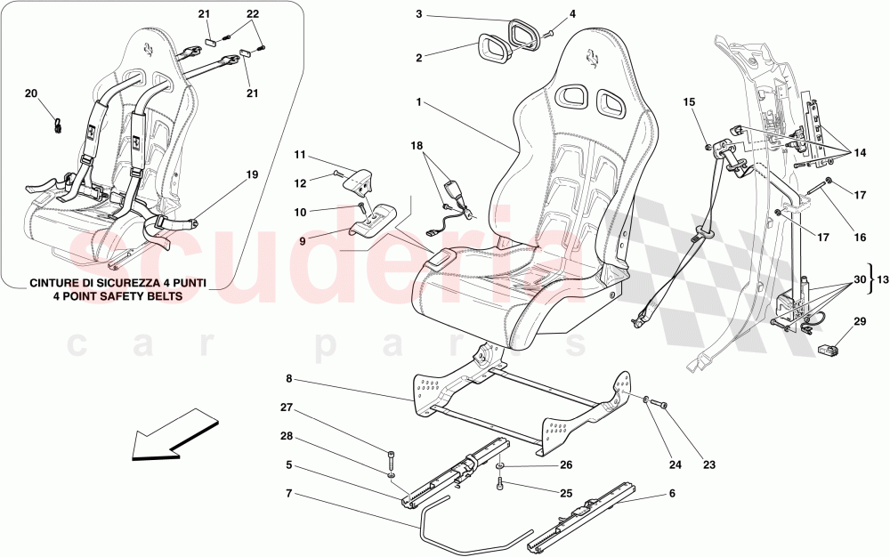 FRONT RACING SEAT - RAILS AND MECHANISM -Not for USA and CDN- of Ferrari Ferrari 599 GTB Fiorano