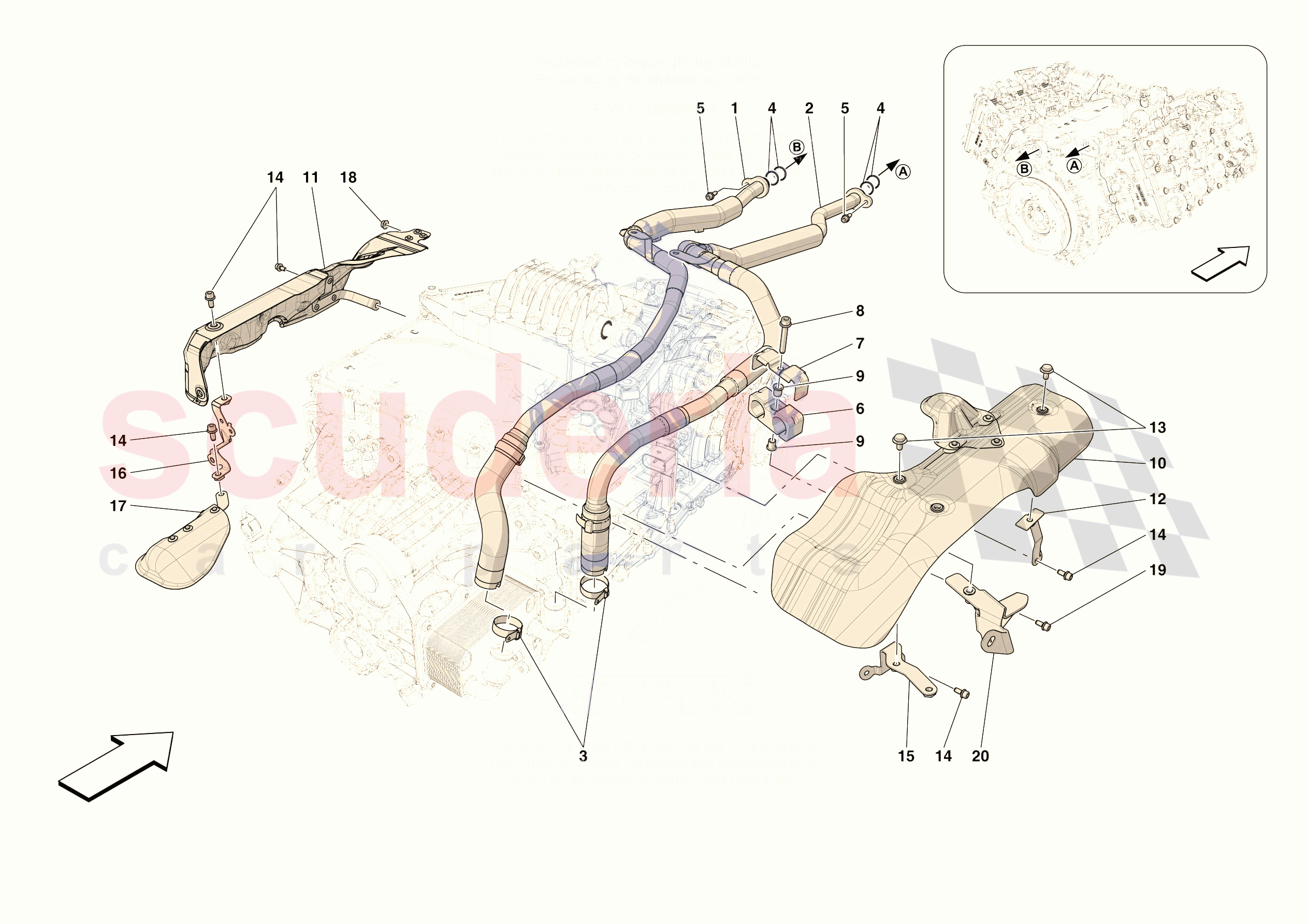 GEARBOX OIL HEAT EXCHANGER AND PIPES - HEAT EXCHANGER AND REAR PIPES of Ferrari Ferrari 296 GTB Europe RH