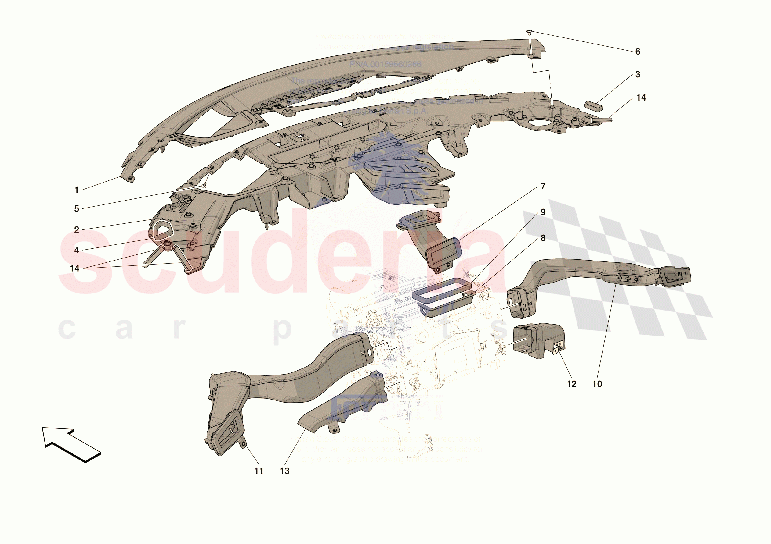 DASHBOARD - DUCTS -NOT FOR RHD- of Ferrari Ferrari 296 GTB Europe RH