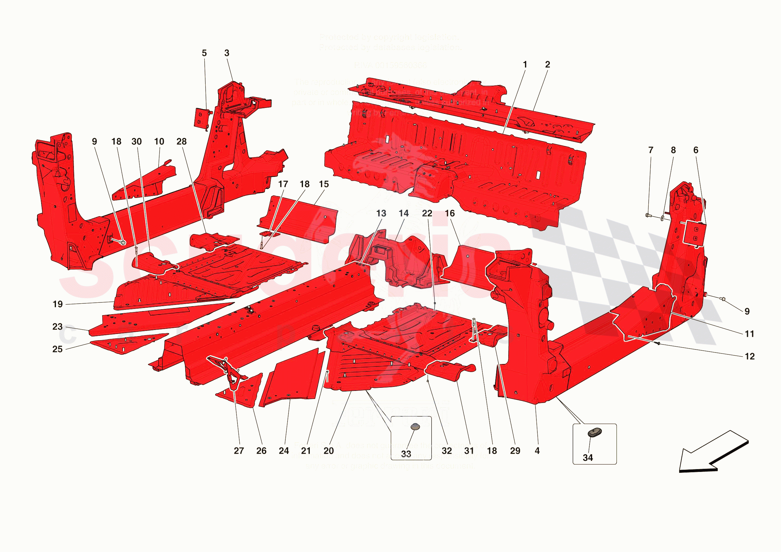 STRUCTURES AND ELEMENTS, CENTRE OF VEHICLE of Ferrari Ferrari 296 GTS Europe
