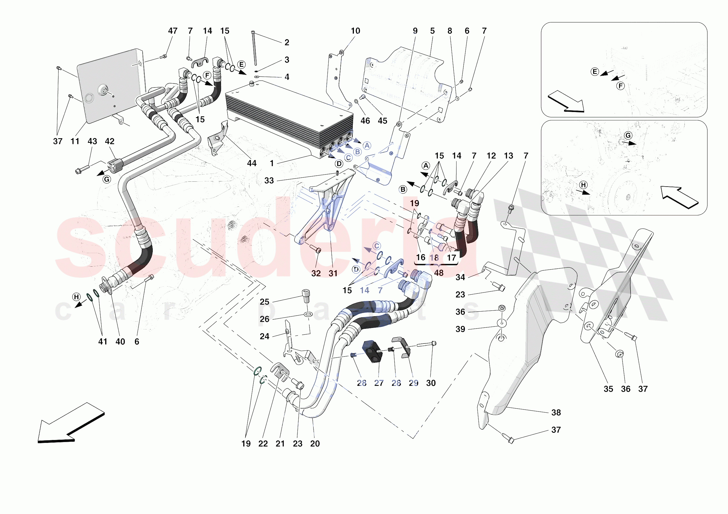 GEARBOX OIL HEAT EXCHANGER AND PIPES - HEAT EXCHANGER AND REAR PIPES of Ferrari Ferrari 488 Pista Europe RH