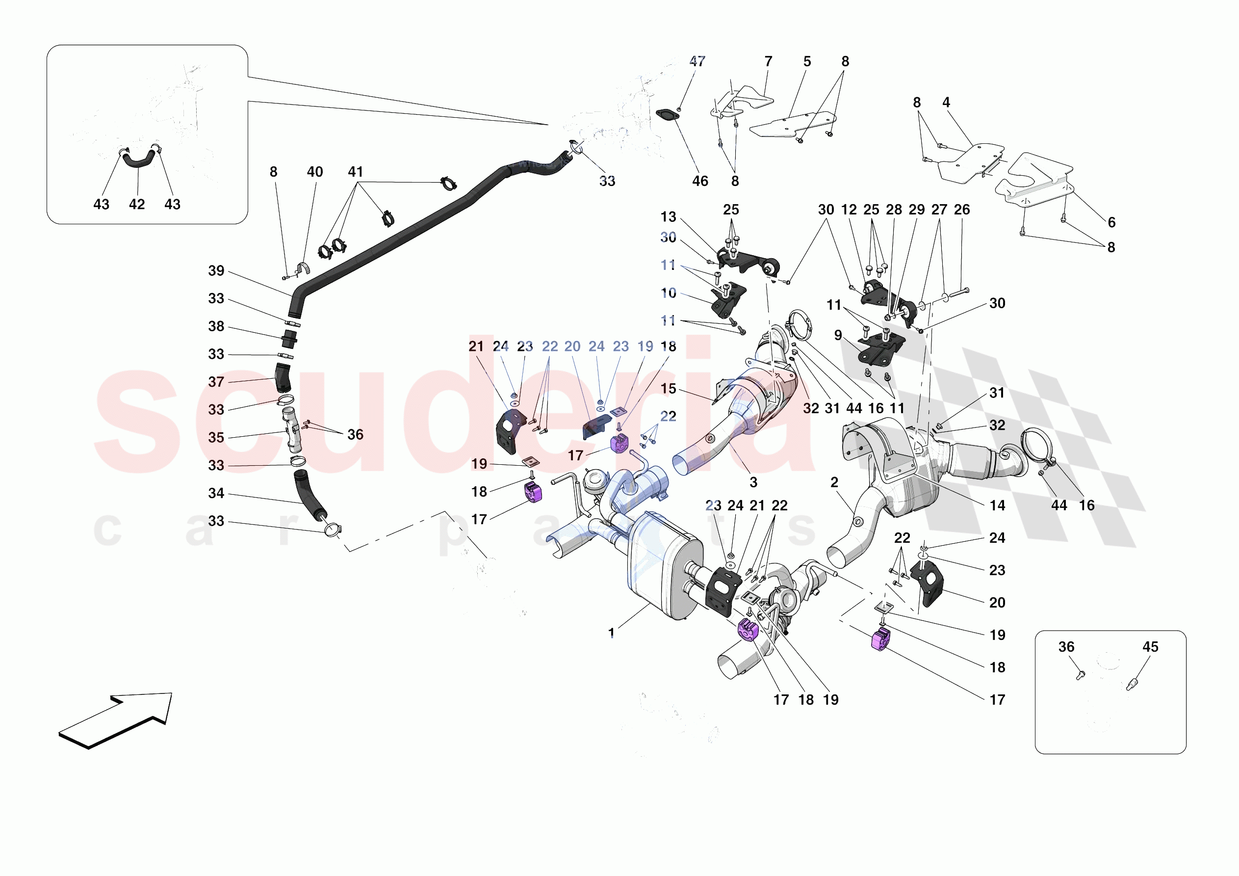 EXHAUST SYSTEM - FRONT SECTION of Ferrari Ferrari 488 Pista Europe RH