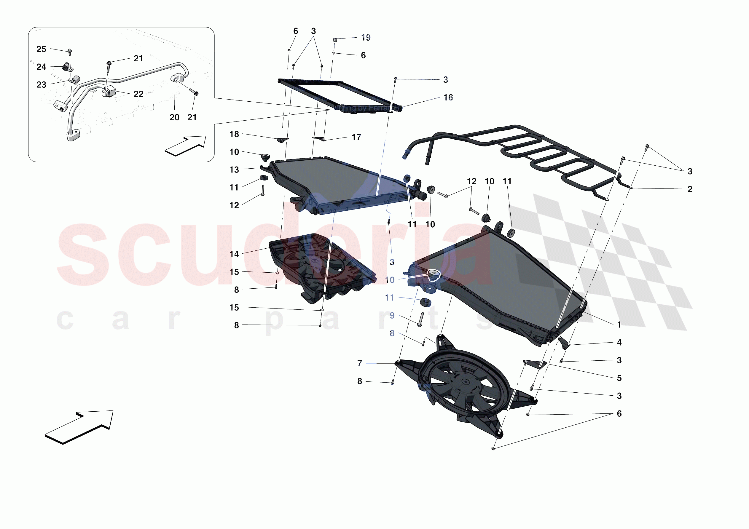 ENGINE COOLING SYSTEM RADIATORS of Ferrari Ferrari 488 Pista Spider Europe